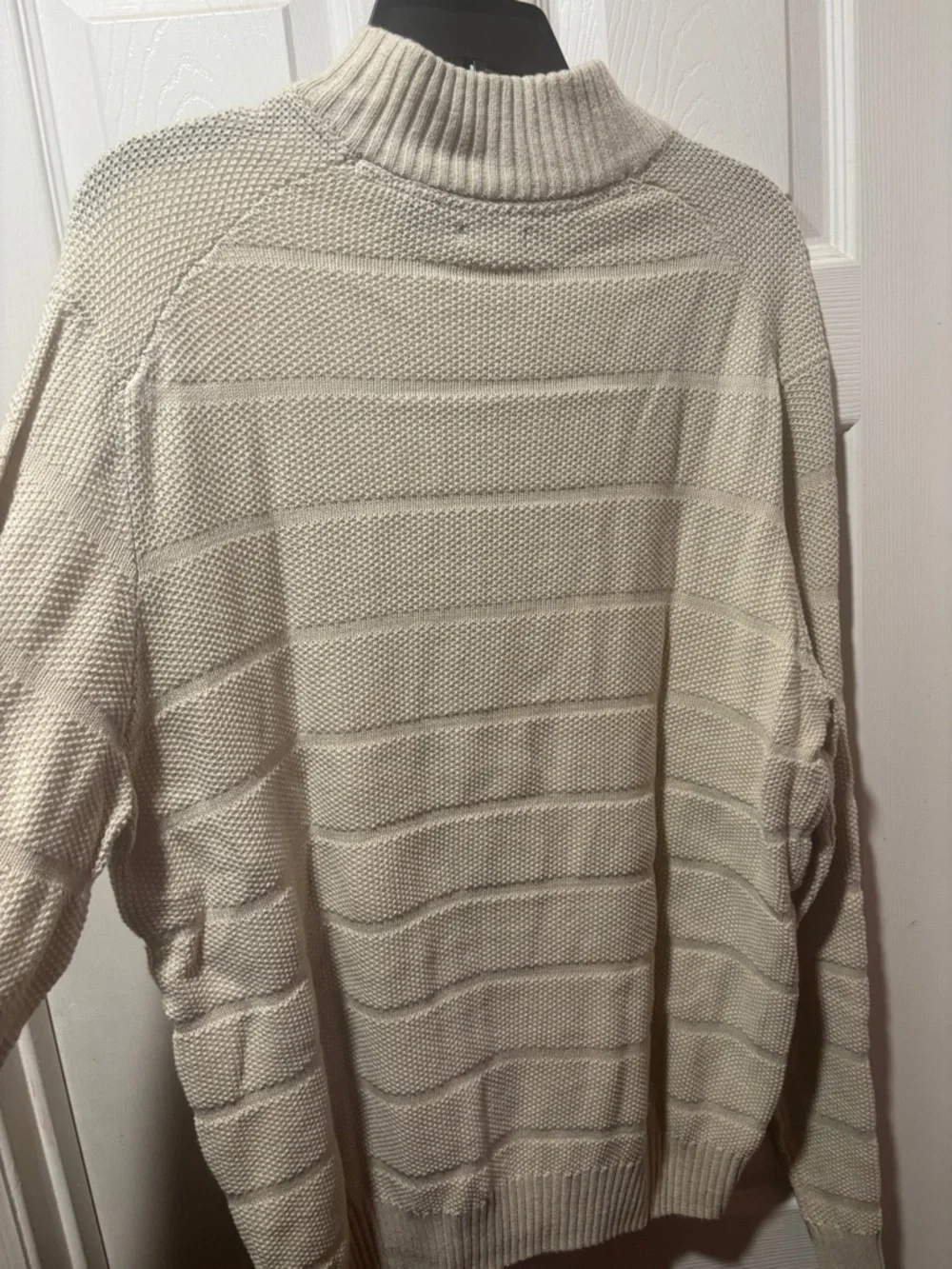 Men's Half-Zip Textured Knit Sweater - Cream (C1) - Picture 4 of 4
